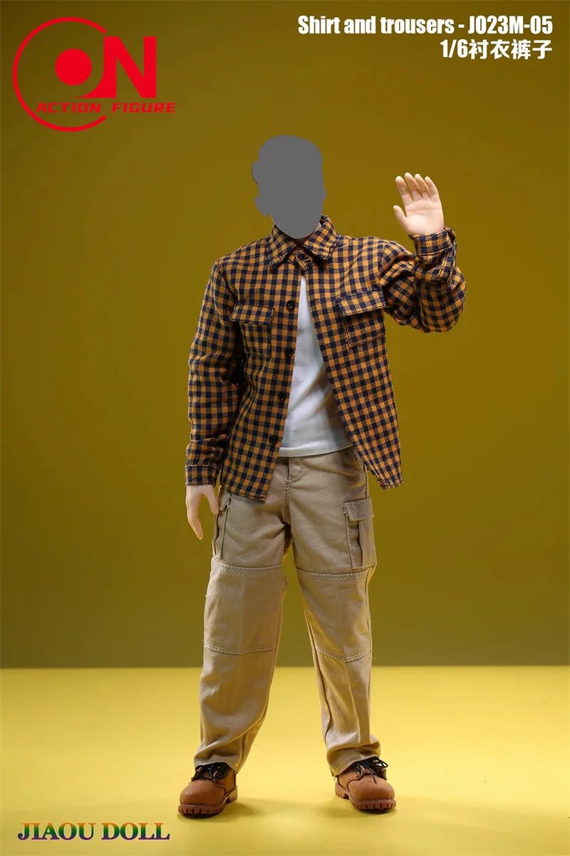 1/6 Scale Casual Outfit – Plaid Shirt &amp; Cargo Pants for 12" Action Figures - Body Kun Dolls