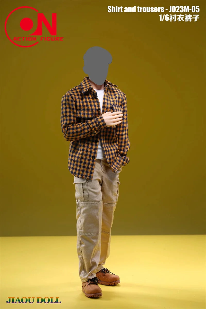 1/6 scale action figure plaid shirt and cargo pants outfit