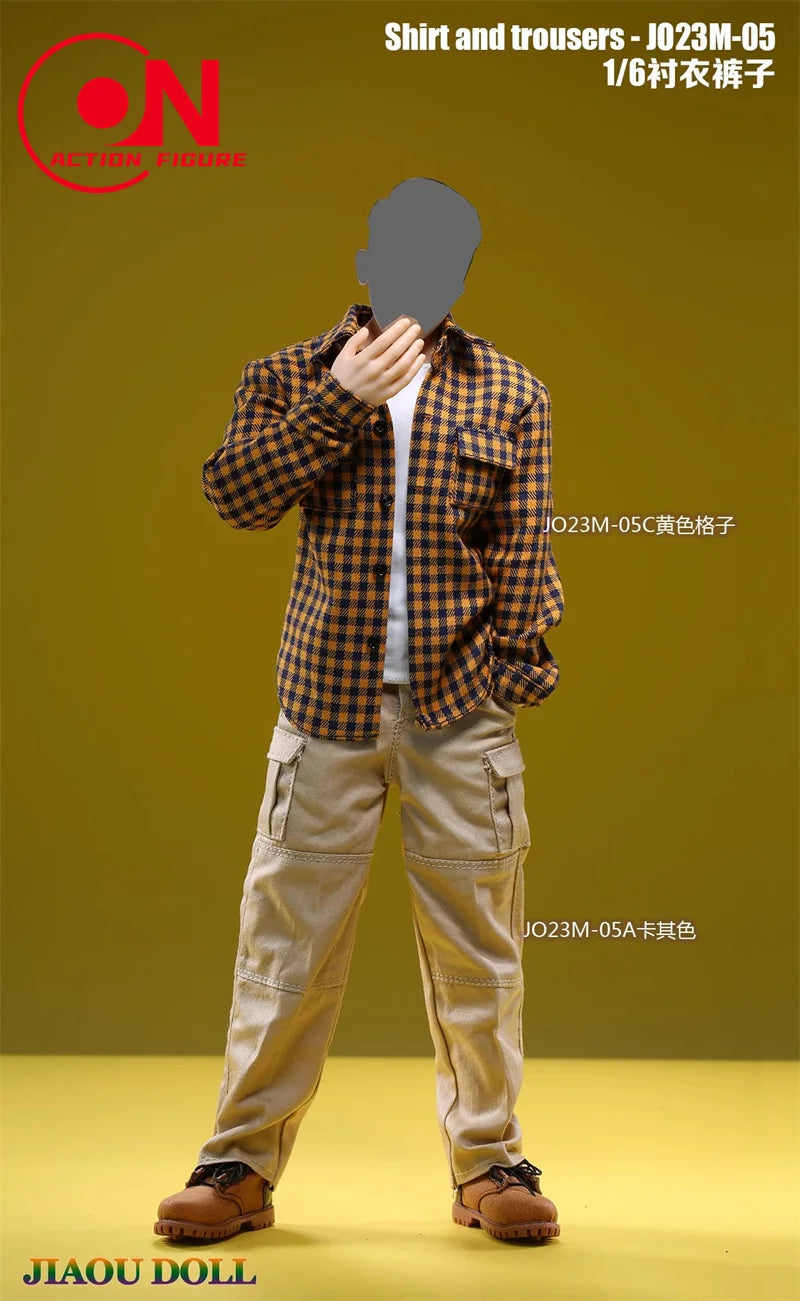 1/6 scale action figure plaid shirt and cargo pants outfit