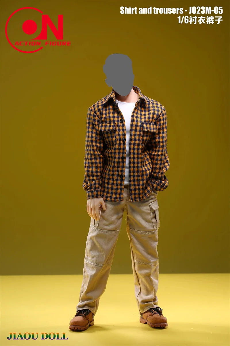 1/6 scale action figure plaid shirt and cargo pants outfit