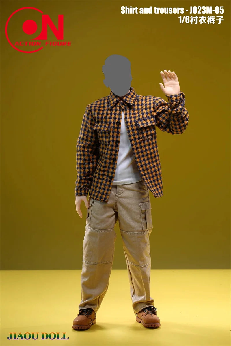 1/6 scale action figure plaid shirt and cargo pants outfit