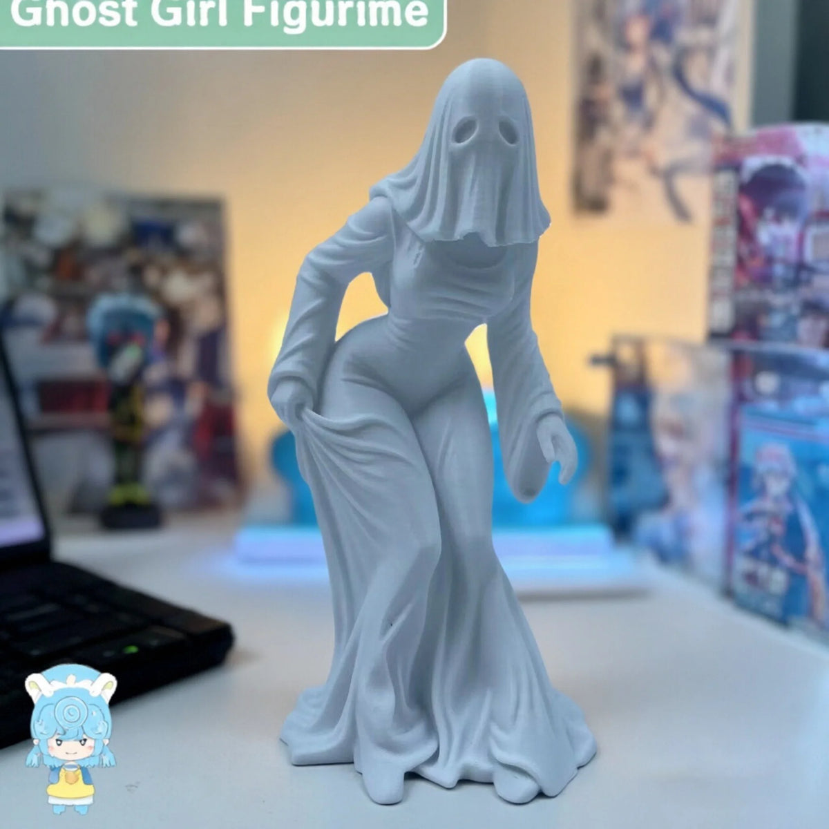 White ghost figurine dark style decor