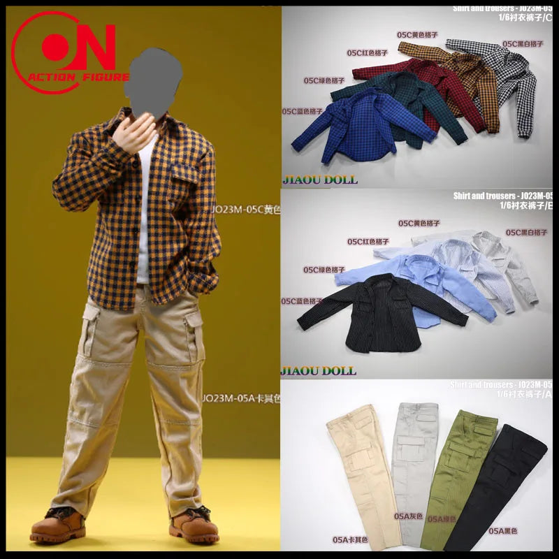 1/6 scale action figure plaid shirt and cargo pants outfit