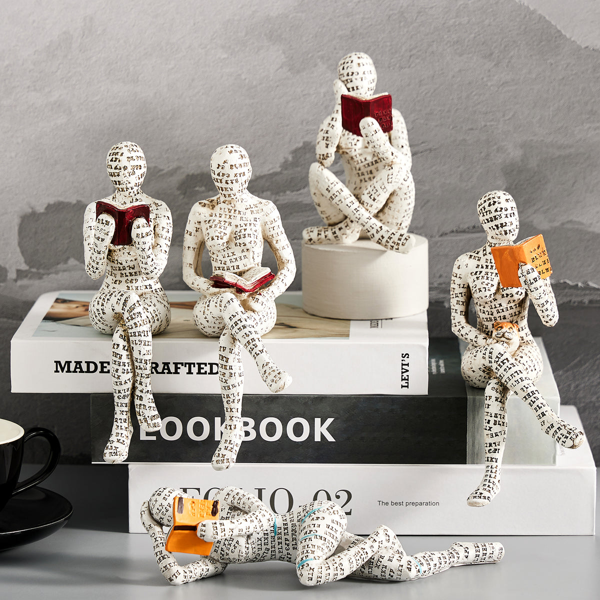 Reading woman resin statue desk sculpture