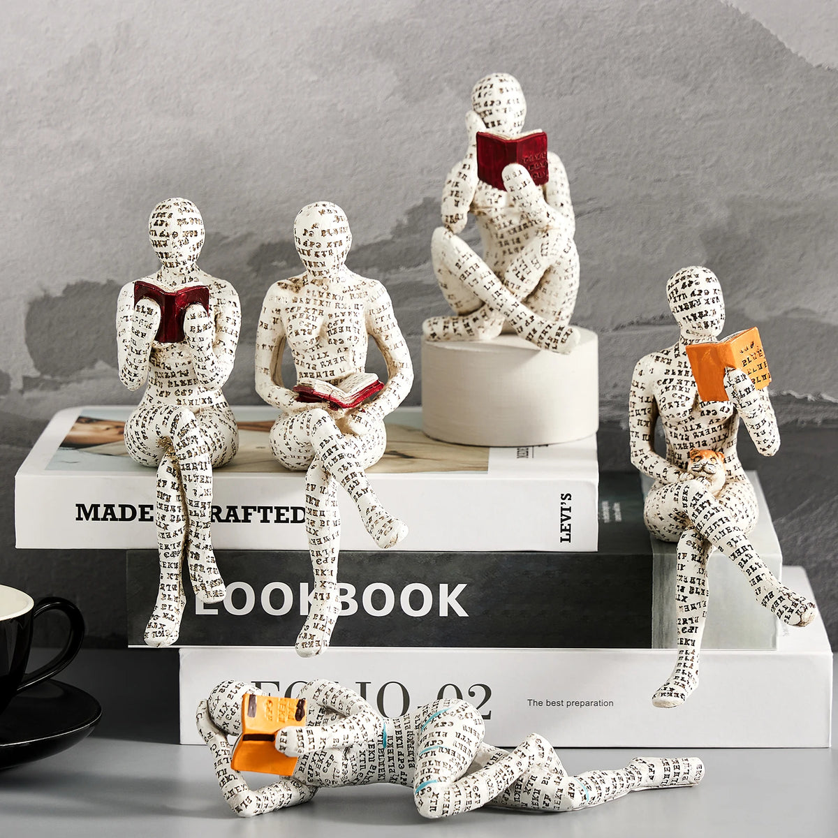Reading woman resin statue desk sculpture