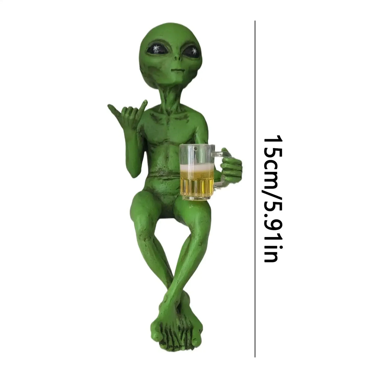 Alien figurine drinking beer resin statue