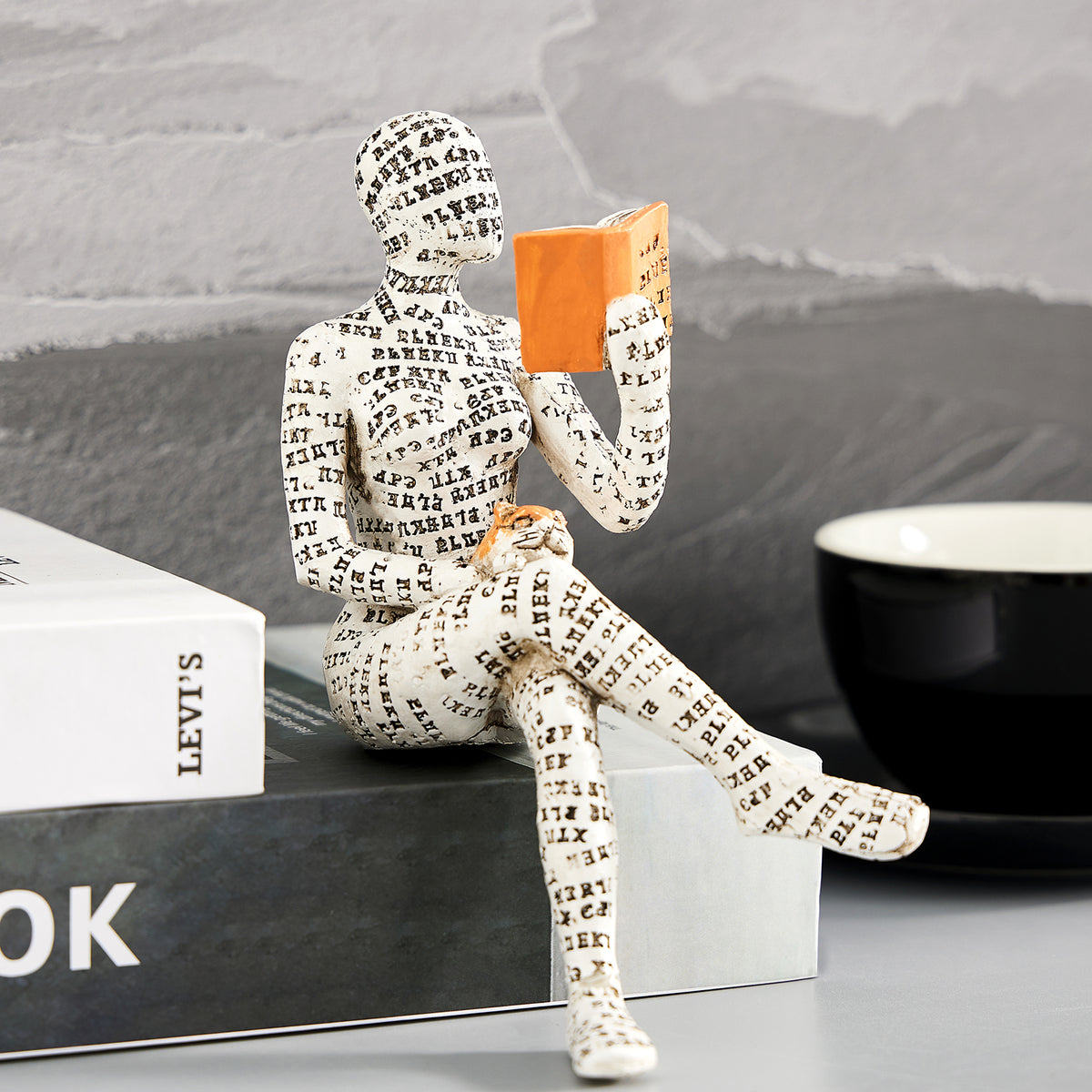 Reading woman resin statue desk sculpture