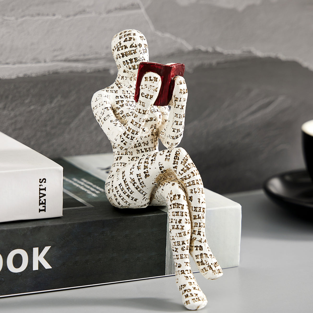 Reading woman resin statue desk sculpture