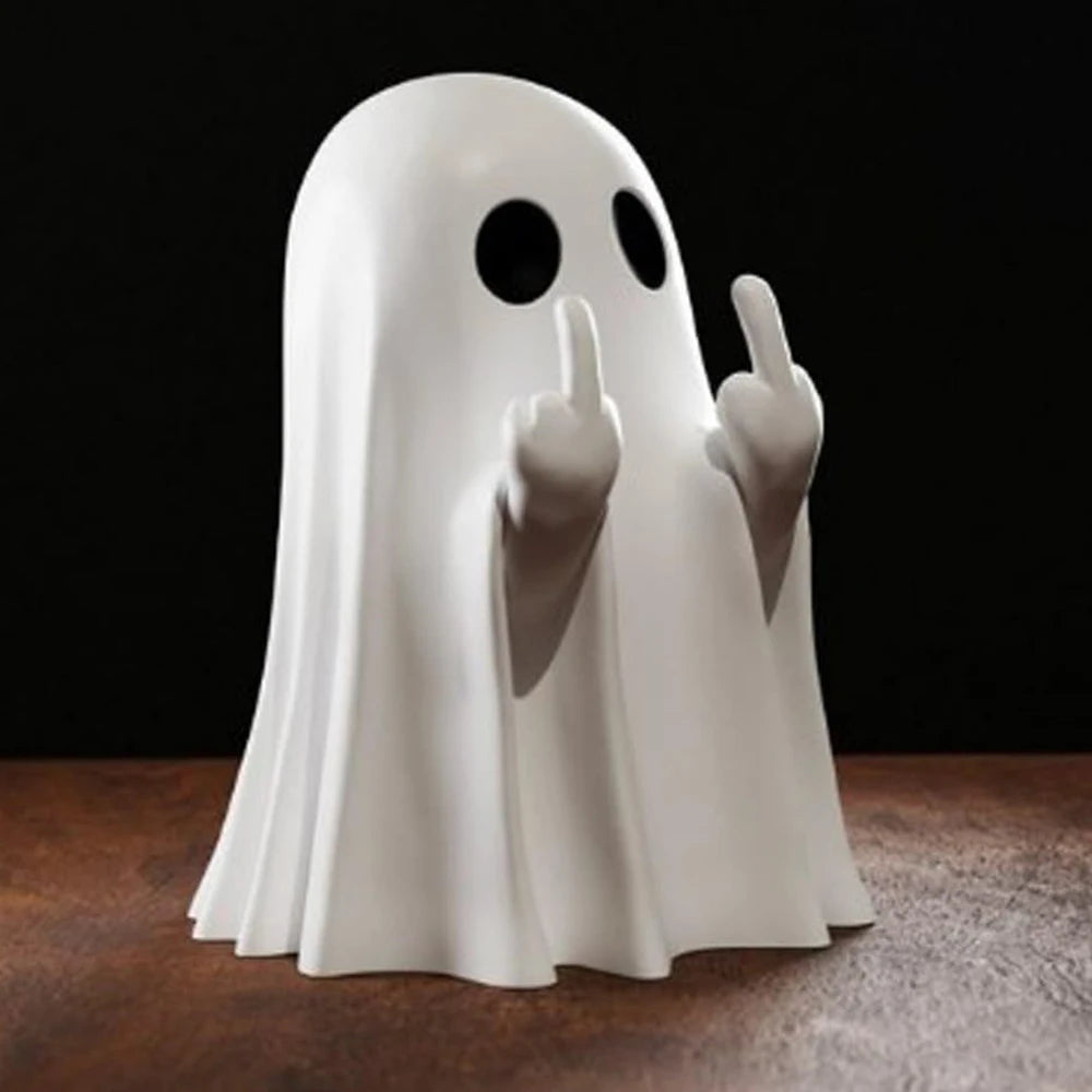Kawaii ghost mini statue with bat halloween decor