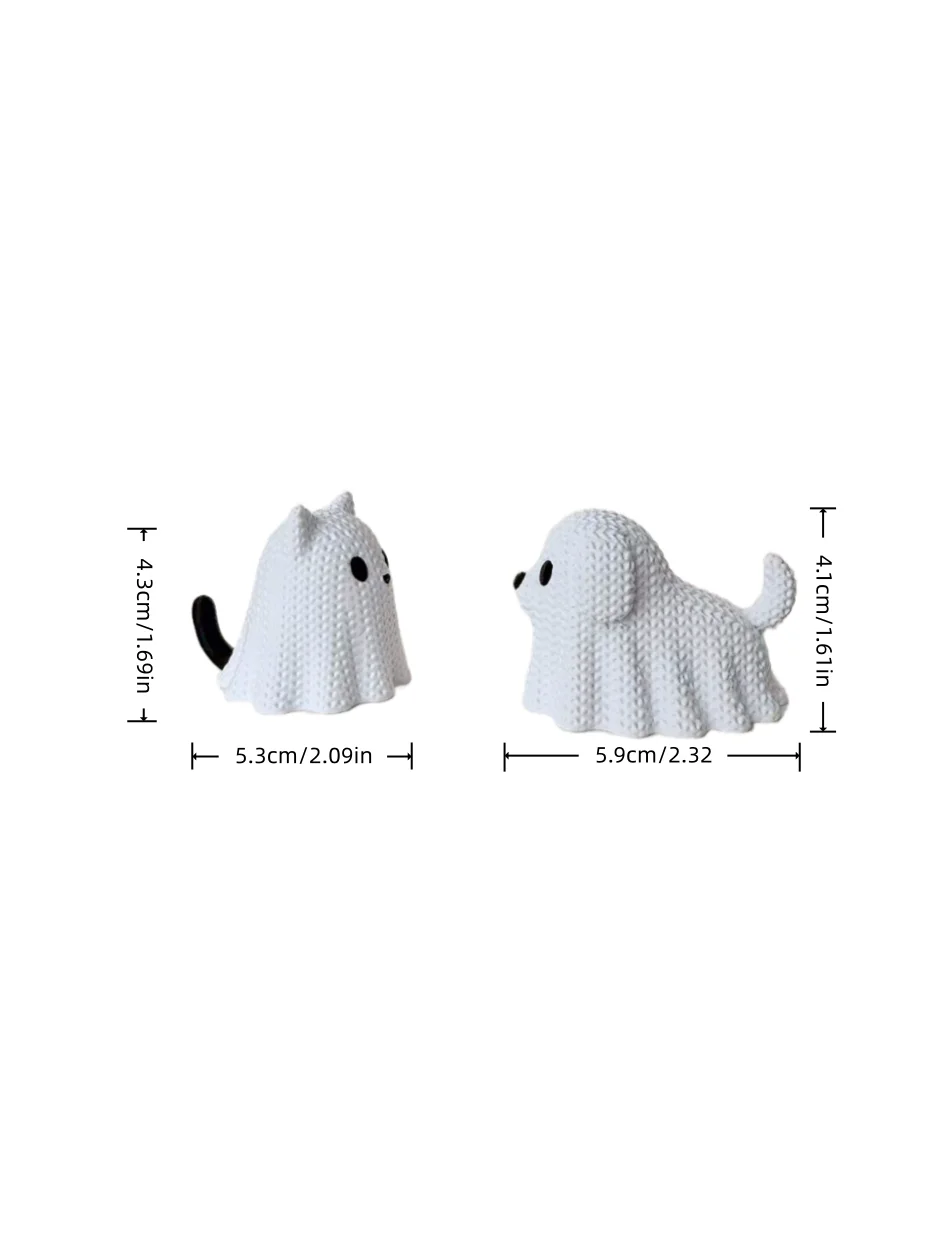 Ghost cat and ghost dog halloween statue set