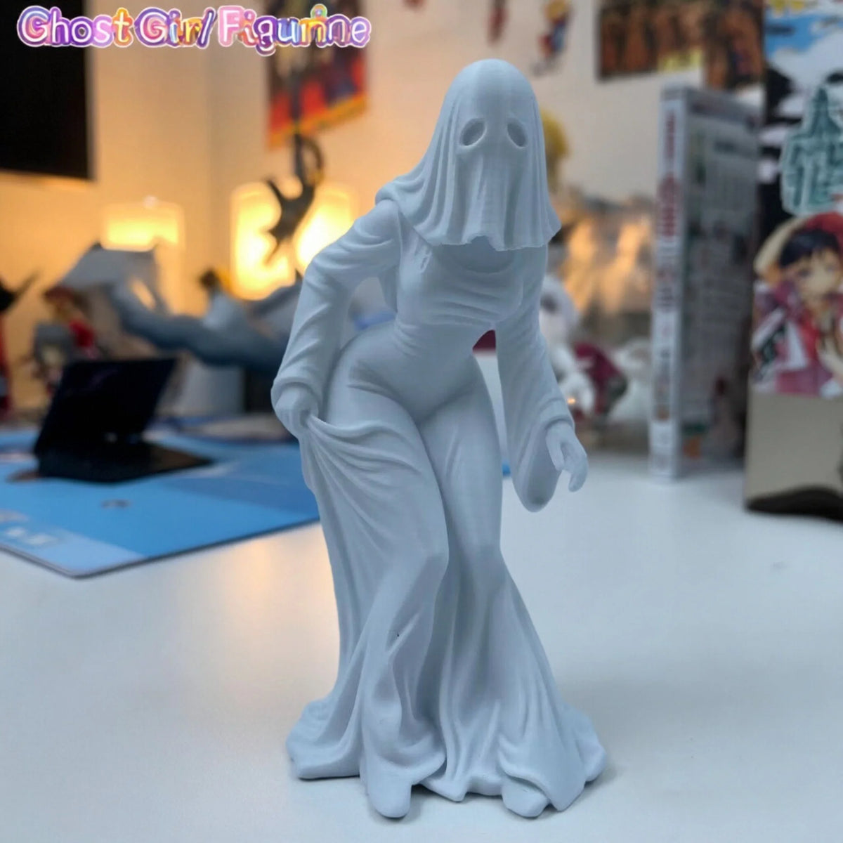 White ghost figurine dark style decor