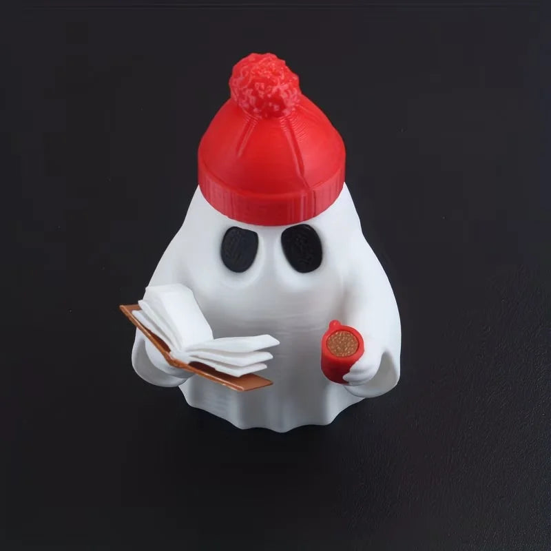 Cute ghost figurine reading a book