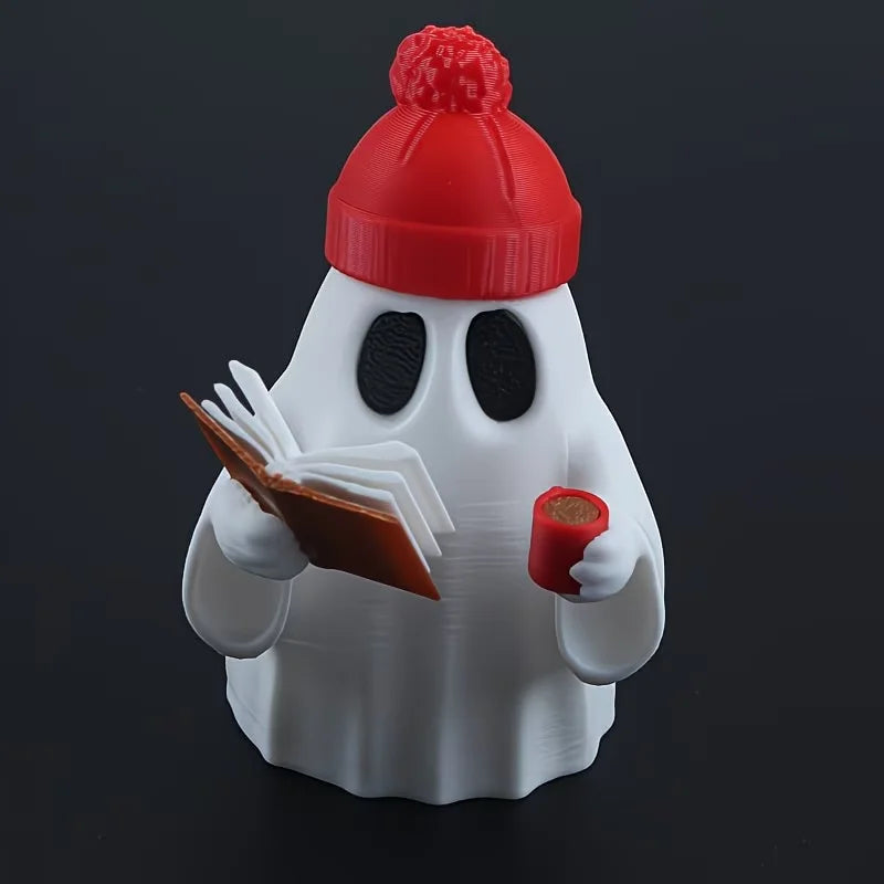 Cute ghost figurine reading a book
