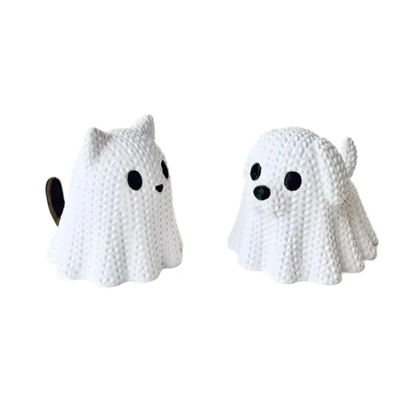 Ghost cat and ghost dog halloween statue set