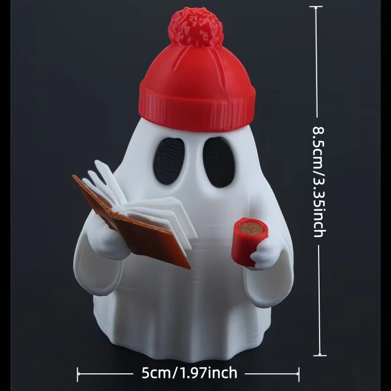 Cute ghost figurine reading a book