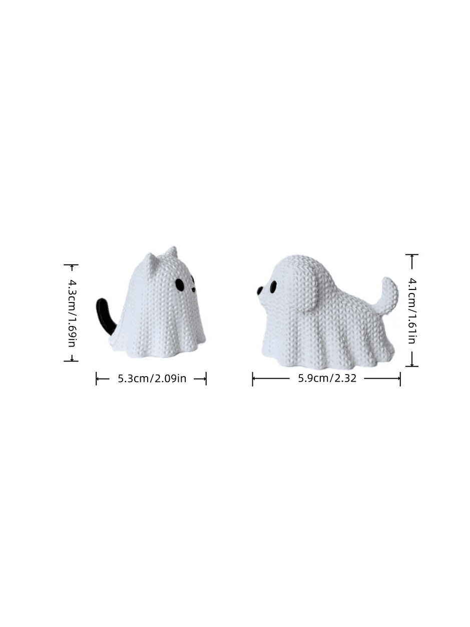 Ghost Cat &amp; Ghost Dog Figurines Statue Set – 2-Piece Halloween Decor - Body Kun Dolls