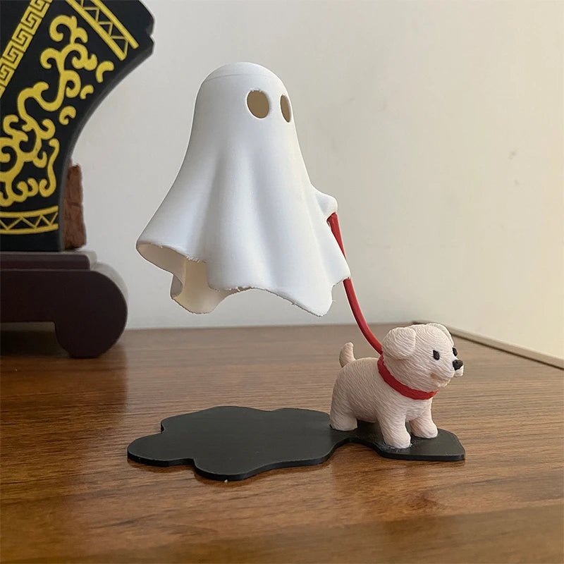 Ghost With Dog Figurine – 3D Printed Halloween Statue - Body Kun Dolls