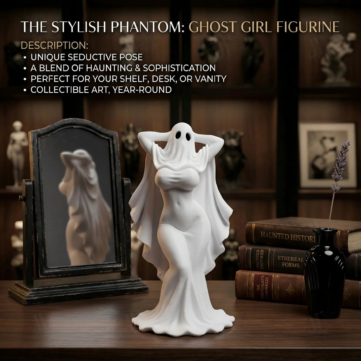 Gothic Ghost Girl Figurine – Collectible Desk Sculpture - Body Kun Dolls