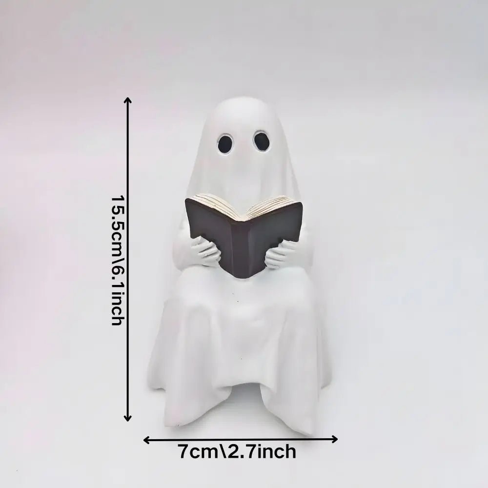 Little Ghost Reading Figurine – Resin Halloween &amp; Christmas Decor - Body Kun Dolls